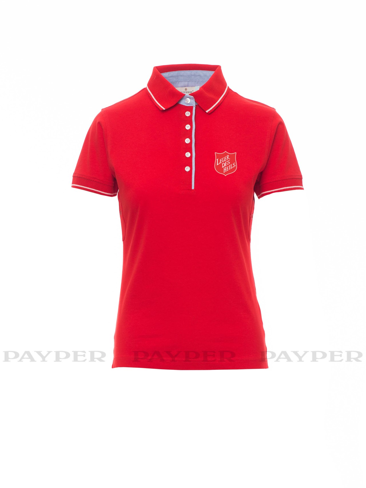 Polo femme bicolor rouge avec logo serigraphié